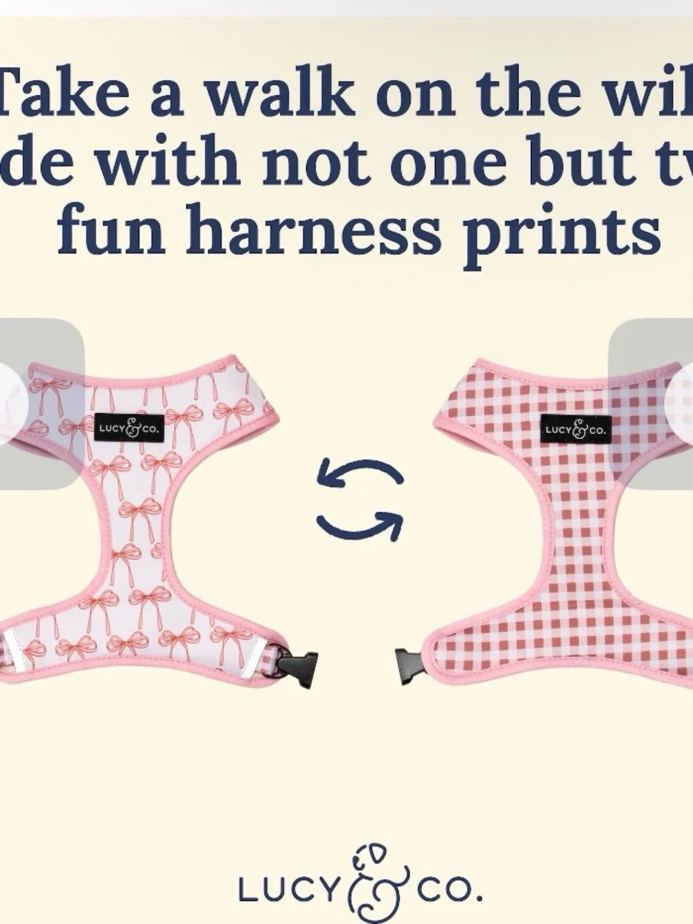 Lucy & Co. Pink Gingham Reversible Bow Dog Bandana Harness - Pink